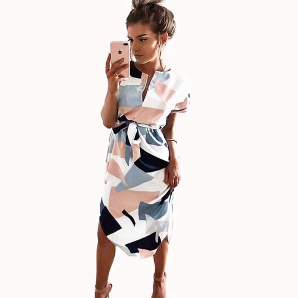 Boutique Geometric Print Midi Dress NWOT - Picture 3 of 6